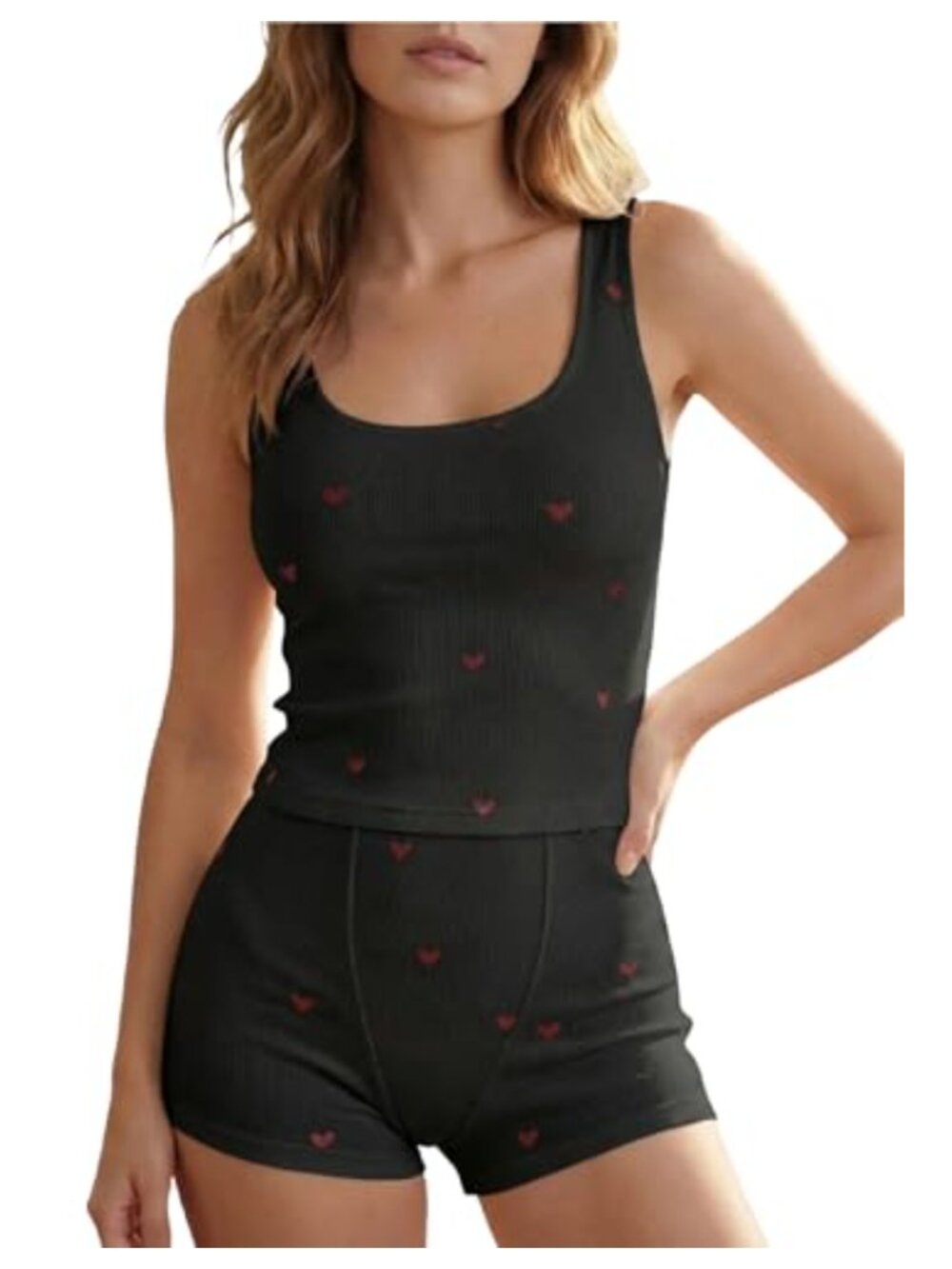 FEOYA Women's Sleeveless Heart Print Pajama Set 2 Piece Loungewear Stretchy